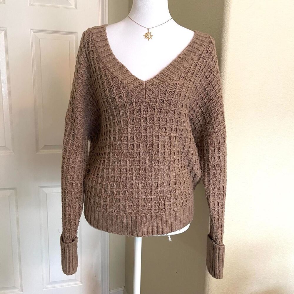 Anthropologie Maeve brown waffle knit sweater - size small